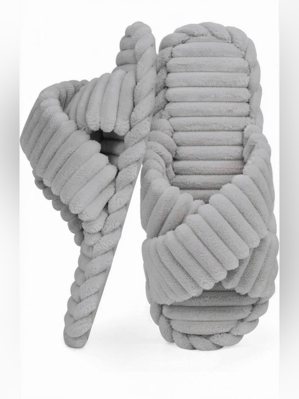 Women’s slippers solid gray crisscross plush open toe comfort slides packable